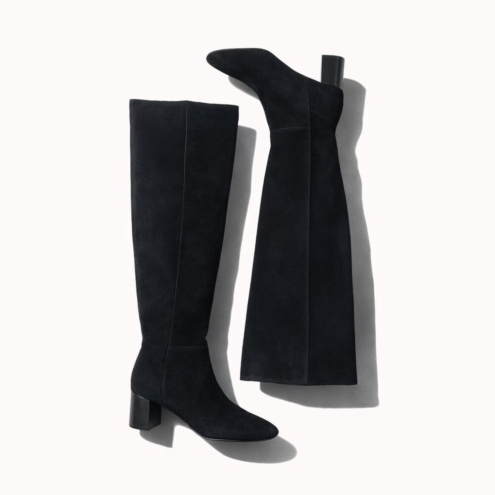 Madewell The Sylvia Over-The-Knee Boot In Suede Women 5.5M True Black Block Heel - Picture 1 of 15